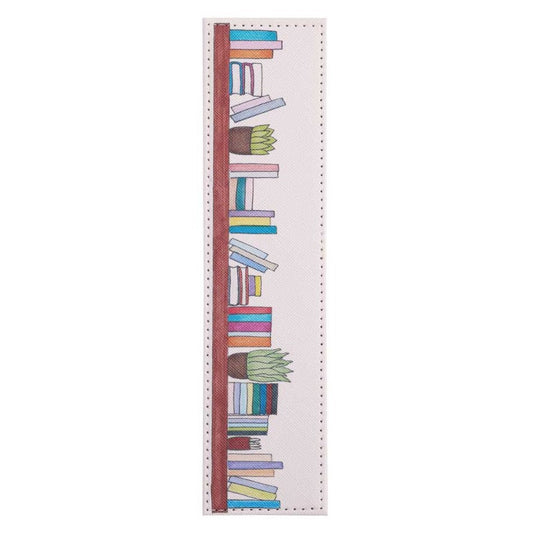 Colorful book-themed bookmark on a white background