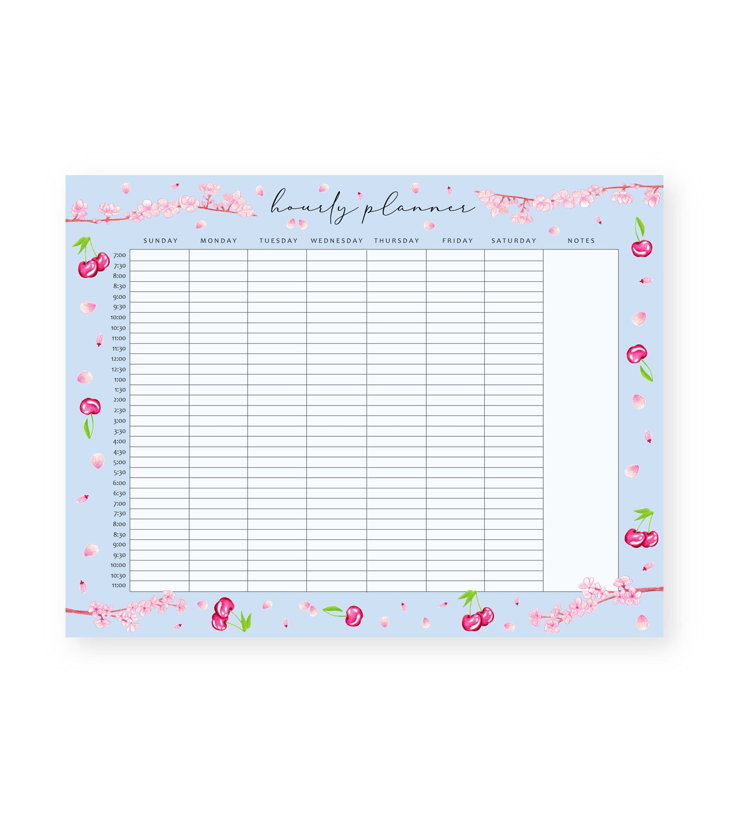 Cherry Blossoms Hourly Weekly Notepad (PRE-ORDER: ships in June)