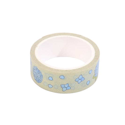 Roll of decorative tape with blue floral patterns on a white background