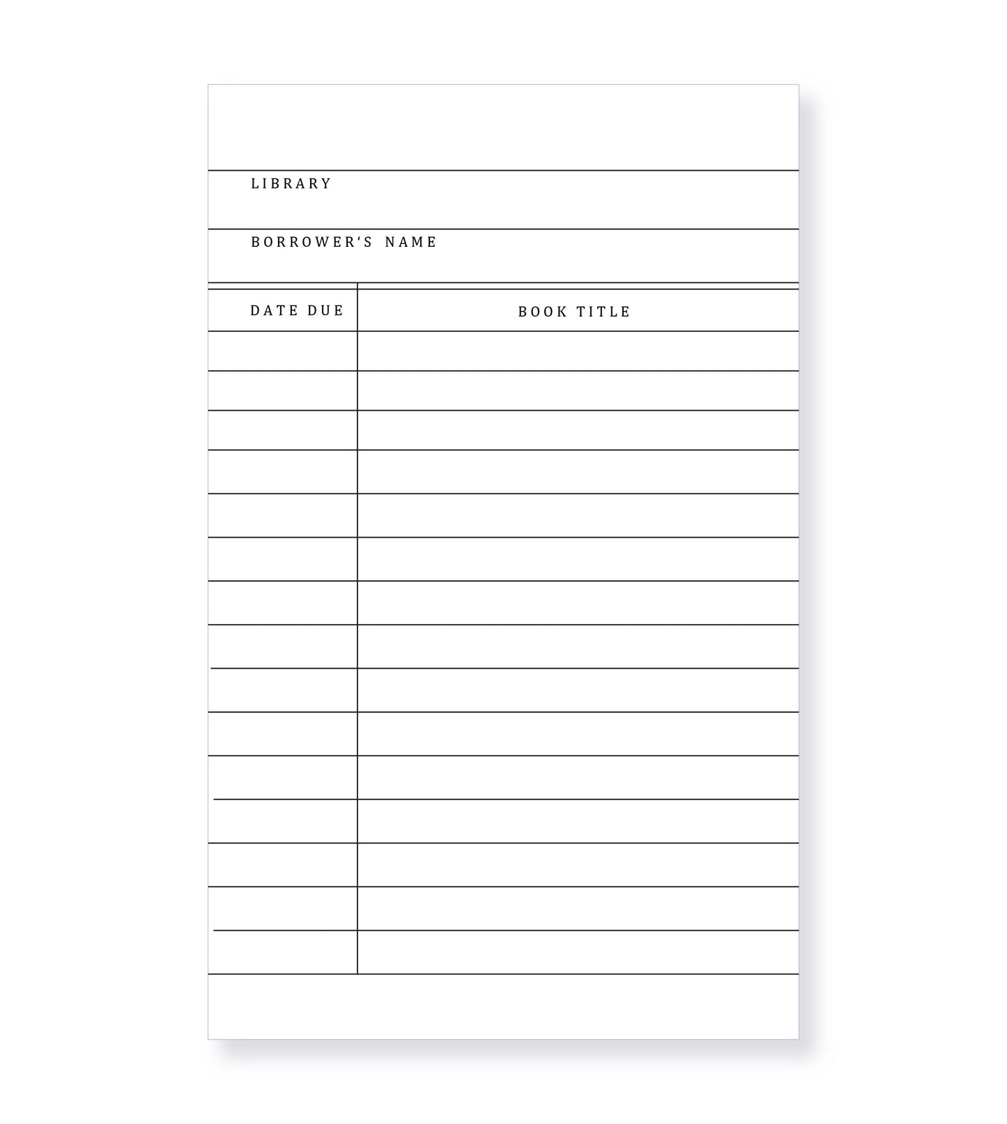 Library Card Insert for Book Journals