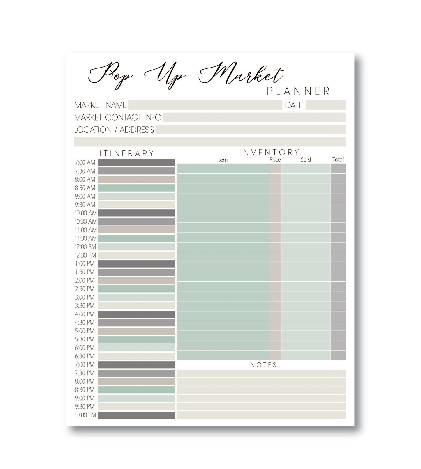 Sage Pop-up Market Planner Notepad