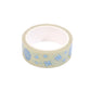 Roll of decorative tape with blue floral patterns on a white background