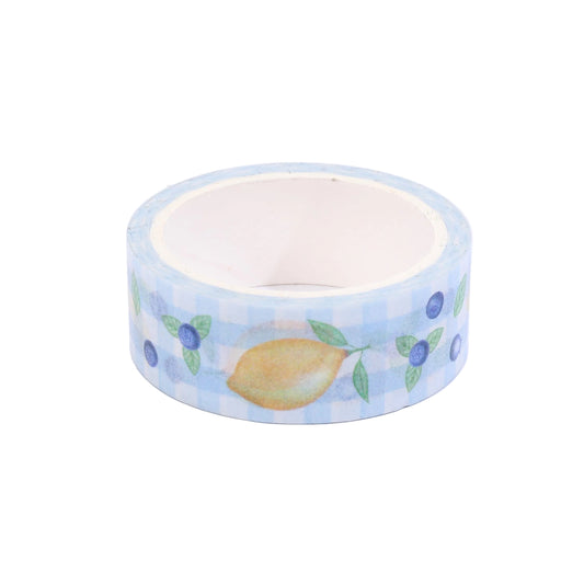 Roll of decorative tape with lemon and blueberry design on a white background