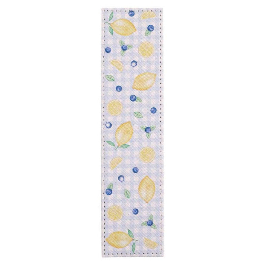 Bookmark with lemon and blueberry pattern on a white background