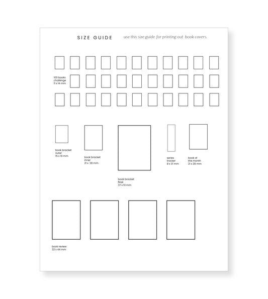 Book Size Guide/Template for Book Journal - Printable