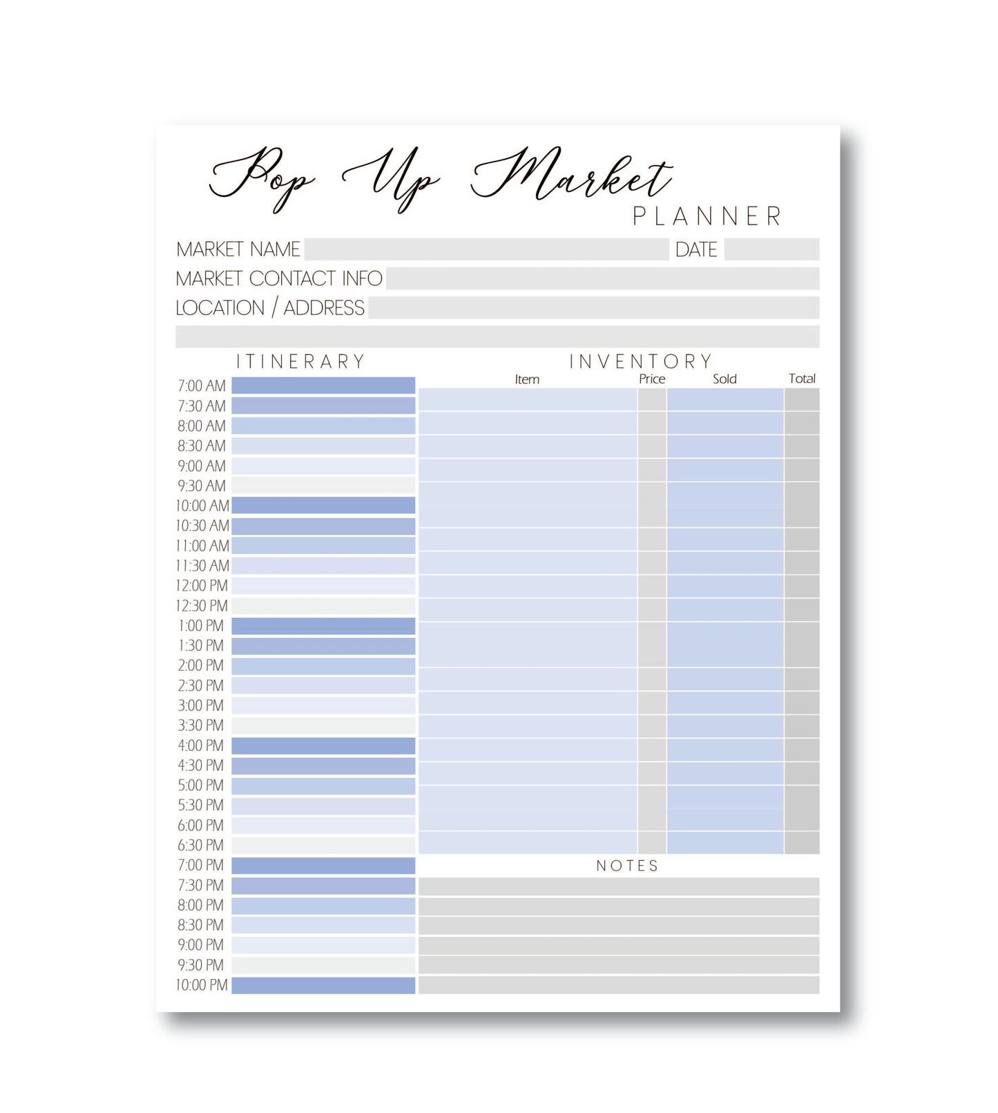 Light Blue/Gray Pop-up Market Planner Notepad