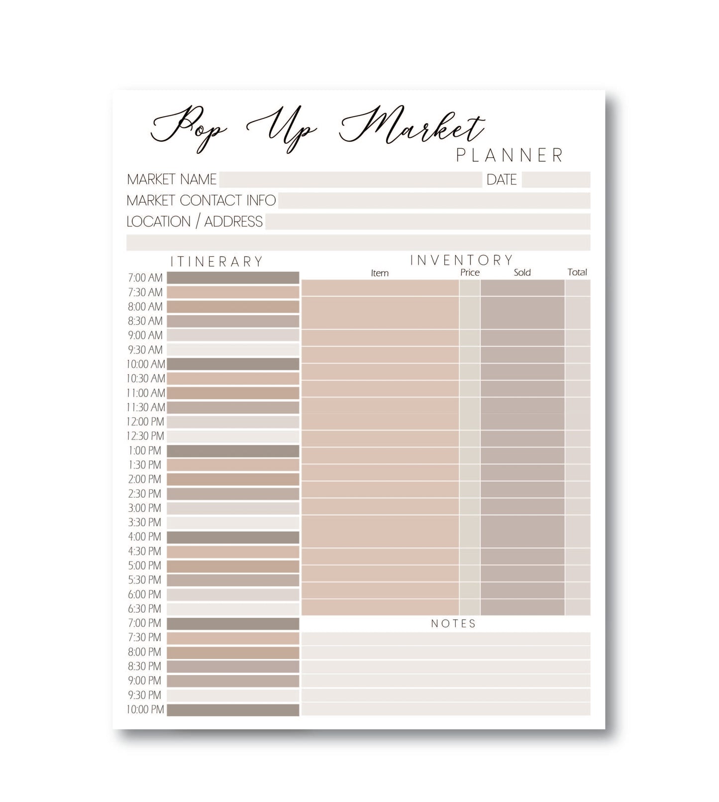 Nude Pop-up Market Planner Notepad