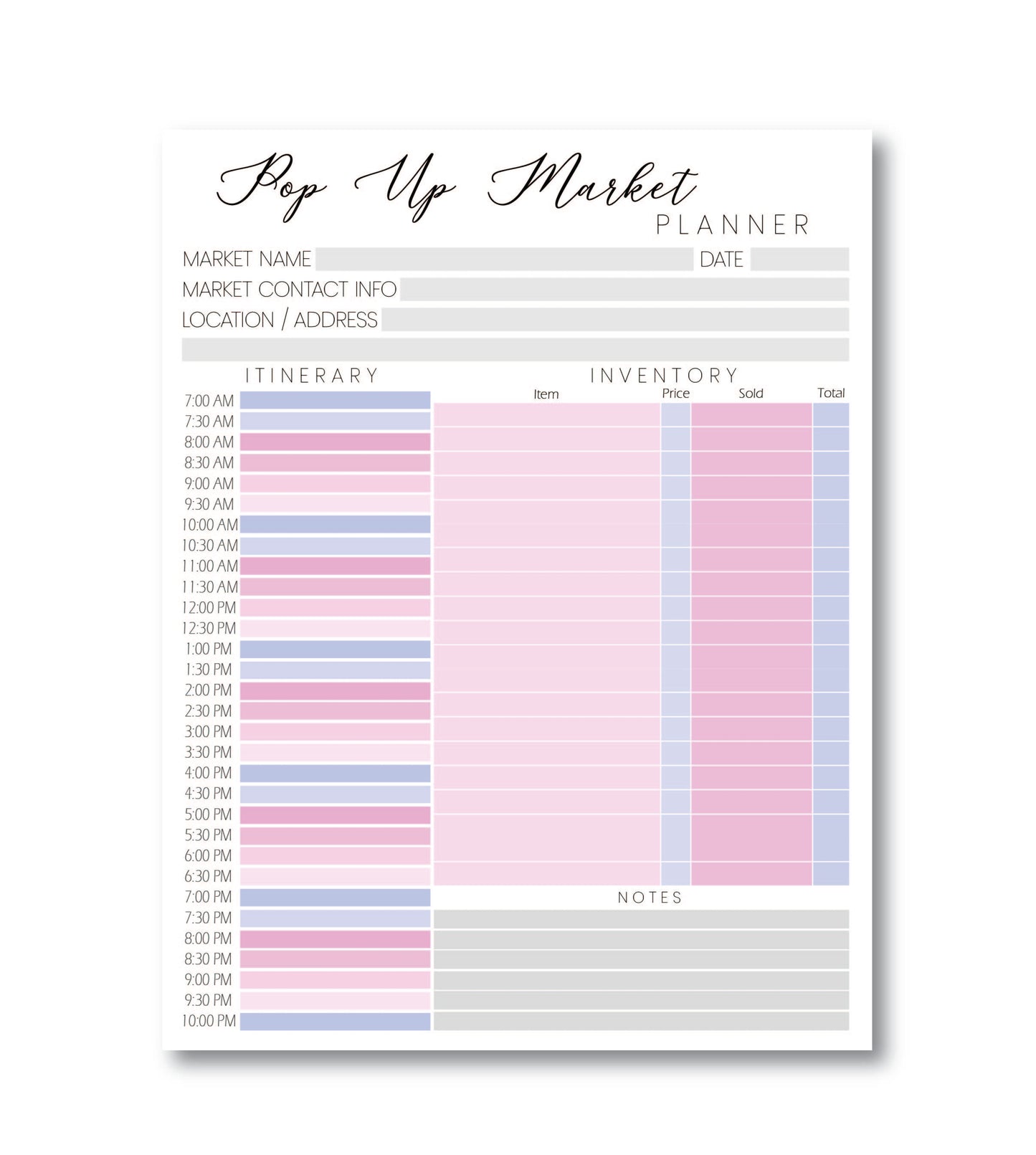 Pink/Lavender Pop-up Market Planner Notepad